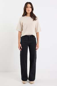 Denim Sale: Concert Black Mid Rise Wide Leg Welt Pocket Jean