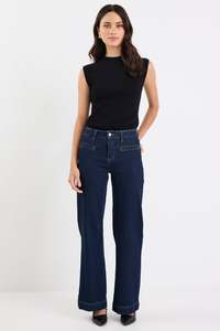 Denim Sale: Concert Indigo Mid Rise Wide Leg Welt Pocket Jean
