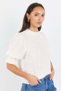 Affirming Ivory Self Check High Neck SS Top
