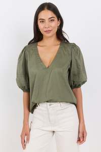 Recall Sage Pleat Short Sleeve Top