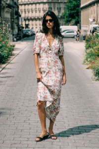 Pamela White Floral SS Sleeve Midi Dress