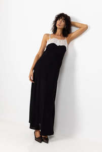Aria Black Ivory Lace Strappy Maxi Dress