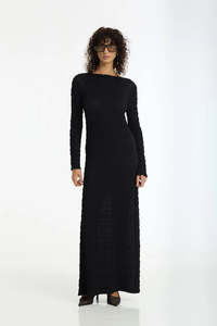 Support Local Clothing: Gigi Black Textured LS Maxi Dress