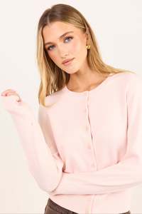 Autograph Blush Soft Fine Gauge Crewneck Cardigan