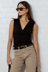 Support Local Clothing: Connect Black Jersey Cross Front Top