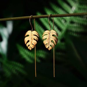Products: Monstera Leaf Drop Earrings Gold - Florafauna