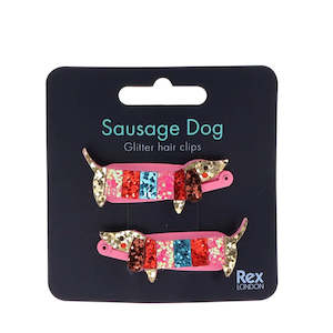 Rex London Sausage Dogs Glitter Clips