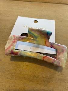 Hair Accessories: Stella and Gemma 7845 Hair Claw Oblong Marble Rainbow