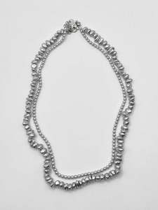 Some Double Silver Pearl Necklace 128