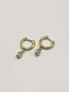 Some Teardrop Huggie Earrings Gold with Crystal 603