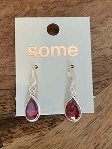 Jewellery: Some Sterling Silver Red Crystal Teardrop Hook Earrings 996