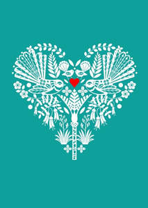 Turquoise Fantail Heart Blank Card