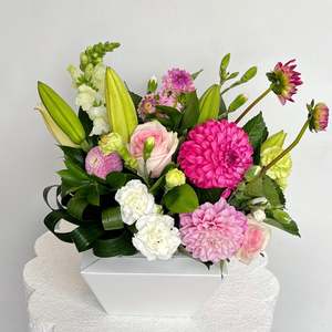 Sympathy Flowers: Pink & White Posy in a Water Box
