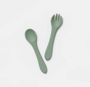 Silicone Fork and Spoon | Soft Moss