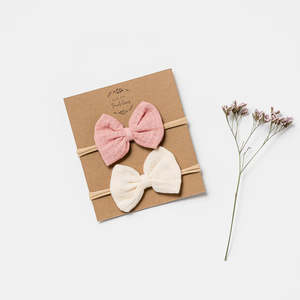 Kids Toys: Organic Muslin Bow Headbands | Shell Pink + Milk