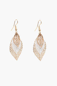 Accessories: Leaves Earrings | Gold & White