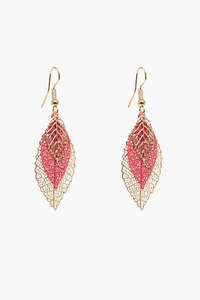 Accessories: Leaves Earrings | Gold & Pink