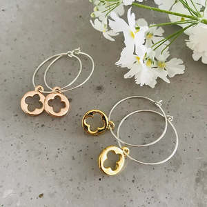 Jewellery: Clover Hoop Earrings - Rose Gold