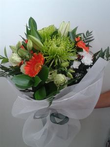 Green and Orange bouquet - Flourish Floral Designs