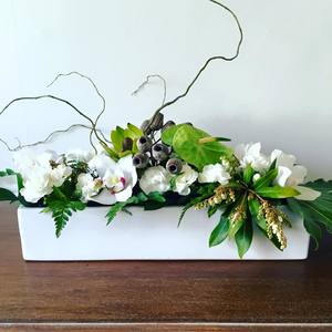 Products: White and Green Trough Arrangement - Flourish Floral Designs