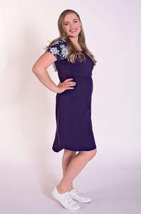 Dresses: Peach Bloom Floral Sleeve Dress in Navy - Flap