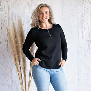 Black Breastfeeding Zipper Top