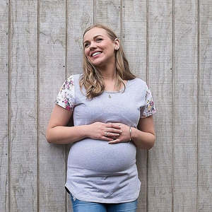 Breastfeeding Tops: Summer Floral Sleeve Tee in Grey - Flap