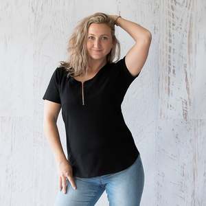Breastfeeding Tops: Rose Gold Zipper Tee - Black