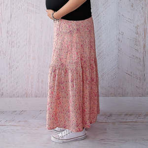 Bottoms: Maternity Maxi Skirt - Coral Crush