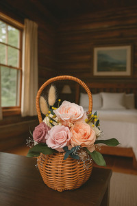 Products: Arrowtown Spectrum Roses Flower Basket Arrangement Flower Boutique
