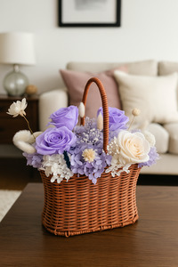 Products: Elegant Purple Roses Basket Arrangement Flower Boutique