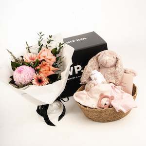 Pink Bunny & Flower Gift Basket
