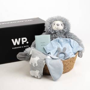 Baby Sloth & Flower Gift Basket