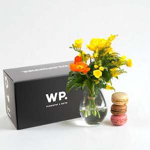 Flower Box - Golden Glow Bouquet (Free Box of Macaroons)