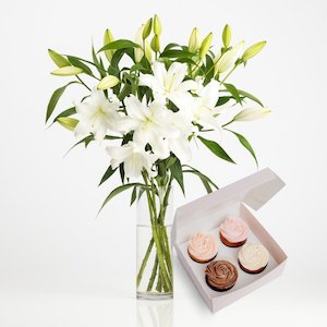 Occasion Engagement And Wedding: Market Fresh White Lilies (Free Box of Cupcakes)