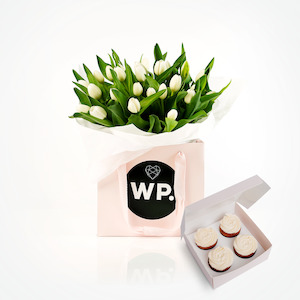 Market White Tulips (Free Box of Cupcakes)