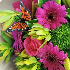 Monarch Butterfly, Bouquet Flowers By Joanne