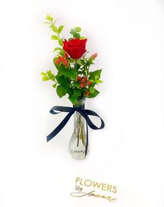 Red Rose in Bud Vase, Rose Flowers By Joanne