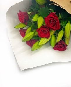 Bouquet: Red Roses &Lily, Bouquet Flowers By Joanne