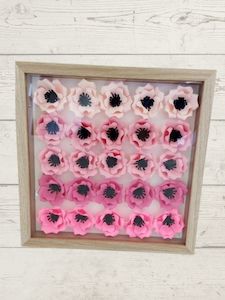 Paper And Harakeke Posy: Pink paper flower shadow box