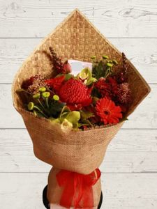 Best Selling Florals: Harakeke Wrapped Red Bouquet