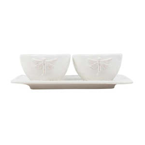 DRAGONFLY STONEWARE WHITE CONDIMENT SET