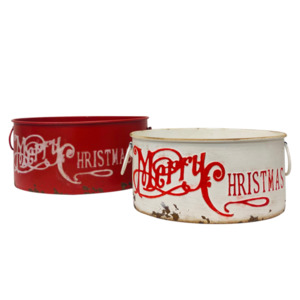 Gifts Accessories: SET 2 OVAL RED AND WHITE TINS