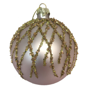 Gifts Accessories: PINK GLASS BALL WITH GOLD CRISS CROSS DESIGN