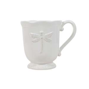French Country Dragonfly Stoneware White Mug - Set of 4