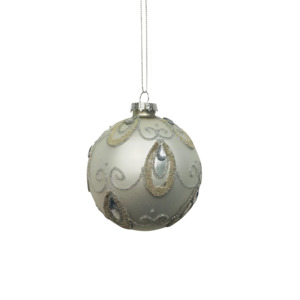 SILVER/WHITE GLASS BALL W GEM