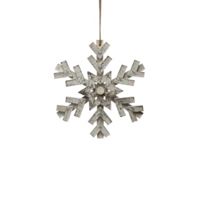 Tree Decorations: WHITE WOODEN SNOWFLAKE HANGING 25cm