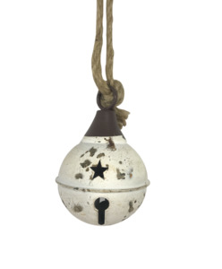 AGED WHITE METAL BALL BELL HANGING