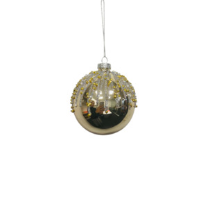 RED BALL WITH GOLD AND SILVER GEMS