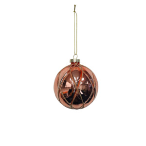 BLUSH GLASS BALL WITH WHITE SNOW